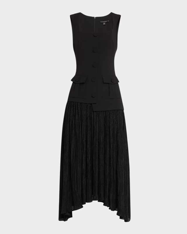 Vianey Shimmer Mixed Media Midi Dress